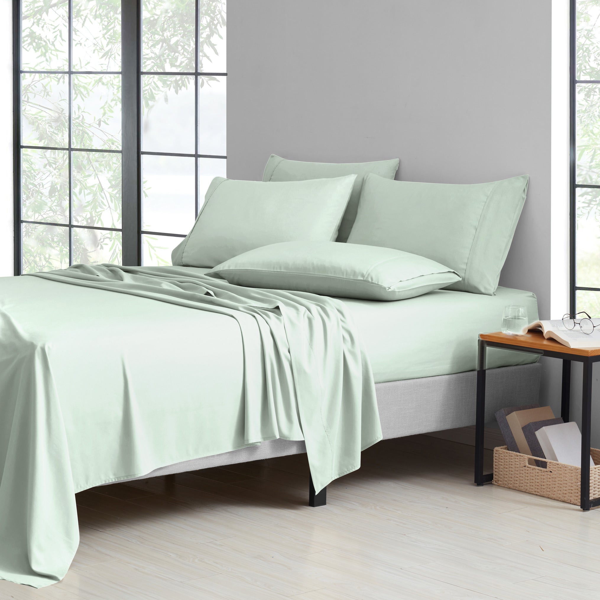 Bamboo Sheet Set 6 Piece Cooling Bed Sheets with Deep 16 Inch Pockets - 2000 Thread Count Microfiber Bamboo Blend Fitted Flat Sheets Pillowcases Twin Full Queen King Cal King