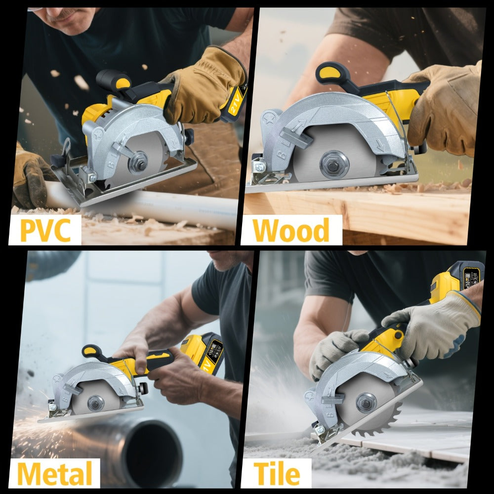 Brushless Circular Saw Kit 5-Inch 6900RPM with 4000mAh Battery Charger 4 Blades 45 Degree Bevel Cordless Wood Cutting Saw for Woodworking Garden DIY Projects