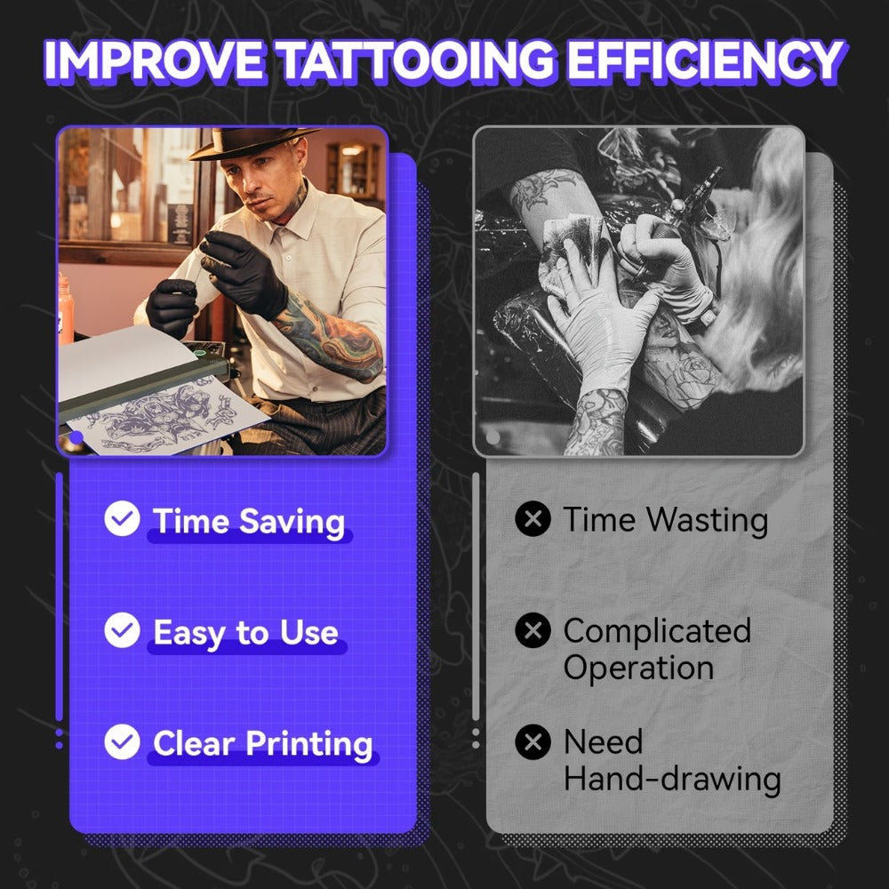 Tattoo Stencil Printer D80 - Wireless Bluetooth Thermal Printer for Tattoo Transfer Paper & A4 Office Printing, Portable Inkless Printer Compatible with iOS Android Laptop Phone Tablet