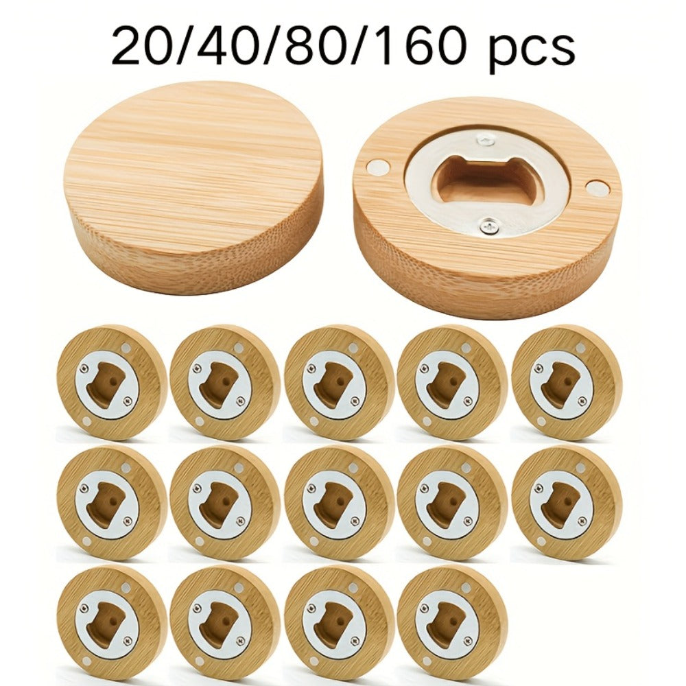 Bamboo Magnetic Bottle Opener Bulk 20 40 80 160 Pack - Round Fridge Magnet Blank Bottle Opener for Wedding Favors Party Gifts Kitchen Decor | Customizable DIY Guest Favors Bridal Shower