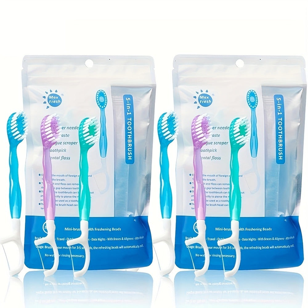 Disposable Toothbrush 24-Pack ¨C Mini Beads No-Rinse Travel Toothbrush, Mixed Flavors, Portable Oral Care Kit for Outdoor Travel, Camping, Hotels, Dating & Parties, Fresh Breath On the Go (2 Bags ¡Á 12pcs)