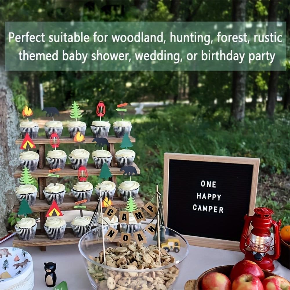 Cupcake Stand 4 Tier Rustic Wooden Dessert Tower Tool-Free Assembly for Birthday Baby Shower Wedding Halloween Christmas Party Display