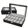 Watch Box Organizer 12 Slot PU Leather, Watch Display Case with Glass Lid Removable Pillow Metal Clasp, Jewelry Box Gift for Him Her Valentine's Day Birthday Christmas