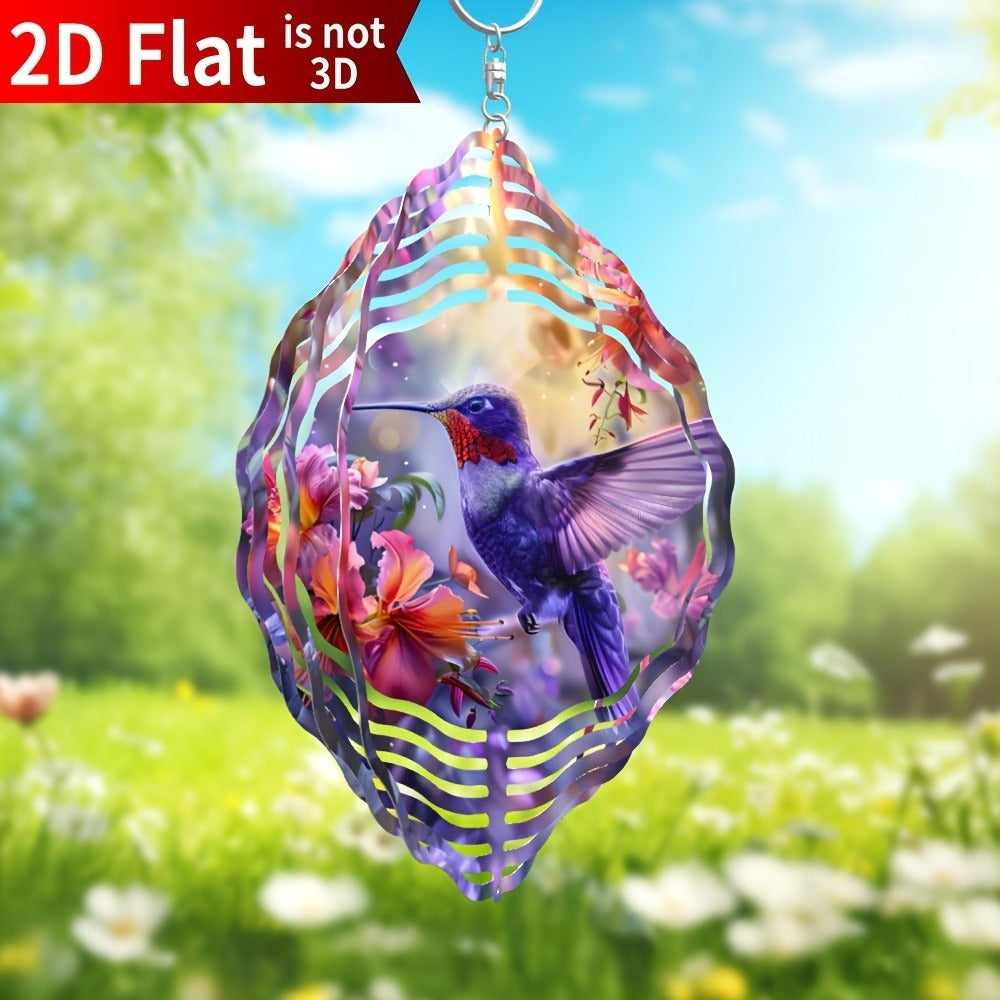 Hummingbird Wind Spinner for Garden ¨C 10¡± Kinetic Metal Sculpture with Color-Changing Feathers, Wind-Powered 2D Flat Iron Art for Outdoor Yard Decor, Patio Stake Ornament, Bird Lover Gift