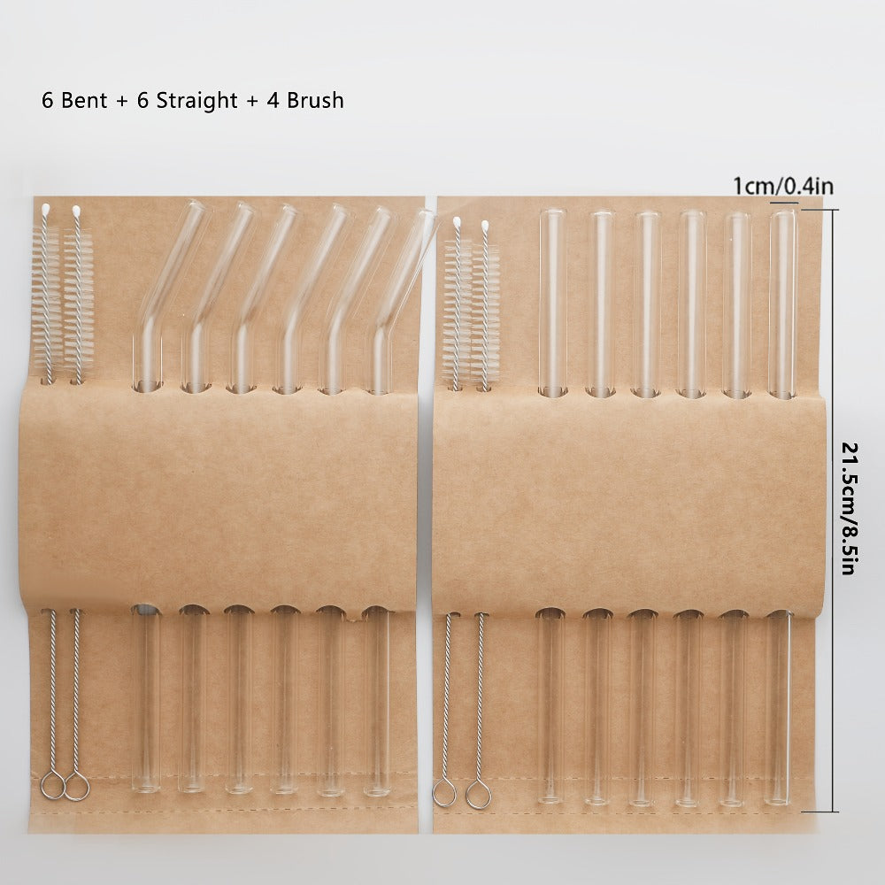 Glass Straws Set 12 Pack with Cleaning Brushes - Reusable Borosilicate Heat Resistant Drinking Straws for Smoothies Coffee Tea Milkshakes Mason Jars