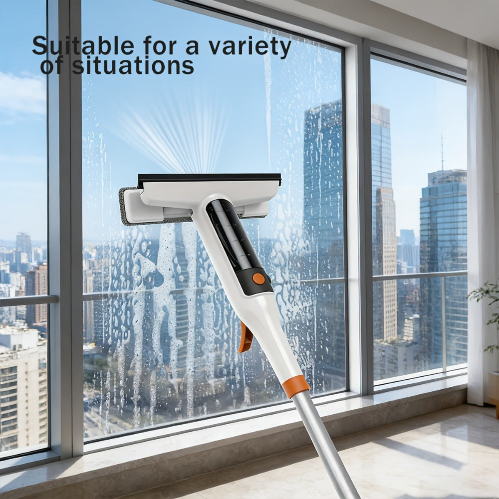 3-in-1 Glass Cleaning Kit with Durable Metal Pole & Scraper, Window Cleaner Tool for High Windows Shower Doors Car Windshields, Home Glass Cleaning Squeegee Set