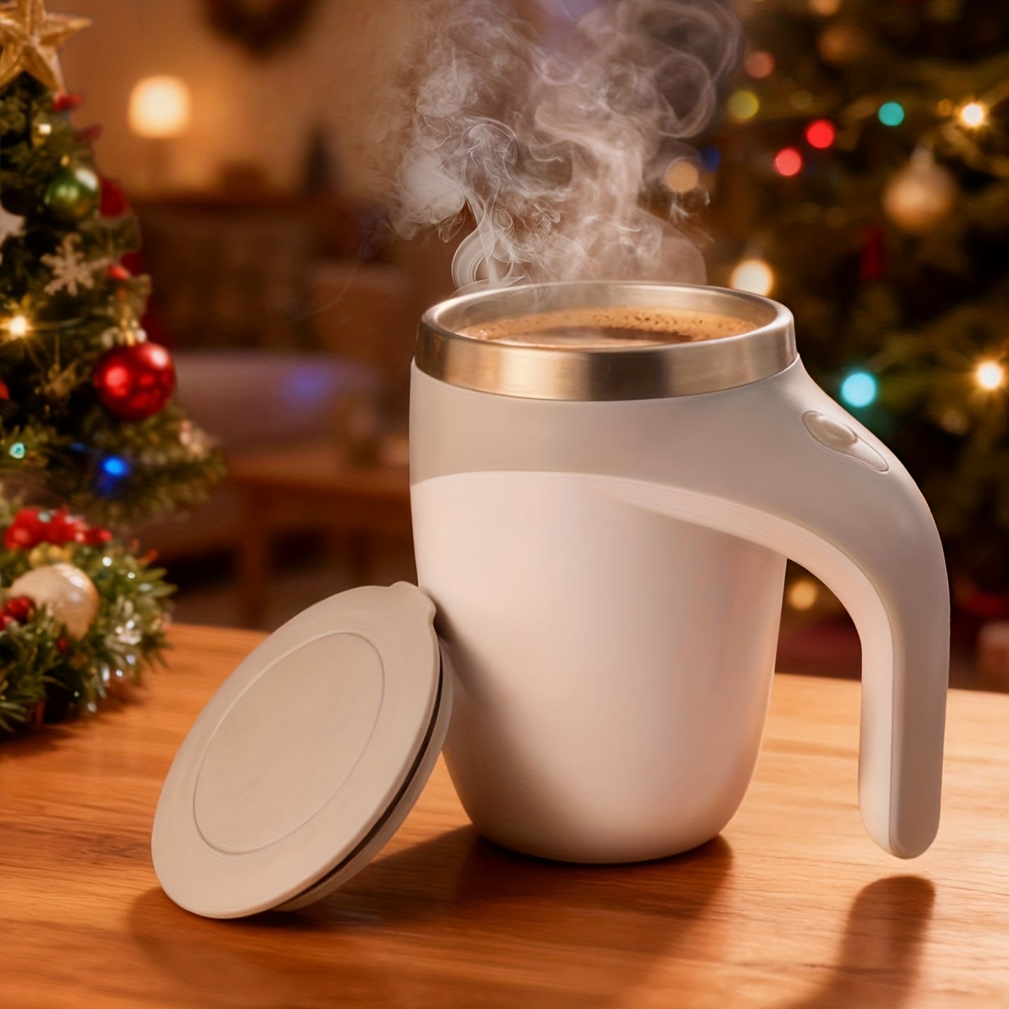 Self Stirring Coffee Mug 8.45oz - Auto Mixing Cup One-Button Start for Coffee Milk Protein Powder, Reusable Travel Mug Brown Cream