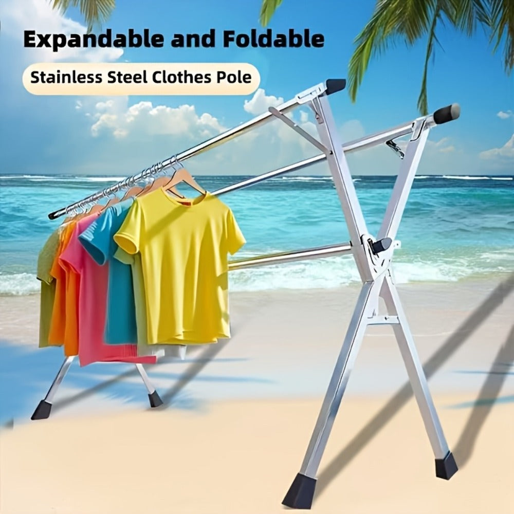 Clothes Drying Rack Collapsible Freestanding, Heavy Duty Stainless Steel Laundry Drying Rack Indoor Outdoor, Adjustable Garment Rack 63¡± & 79¡± with Clips