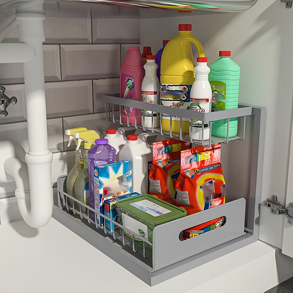 Under Sink Organizer with Sliding Pull-Out Shelf ¨C 2-Tier Metal Cabinet Storage Rack for Kitchen, Bathroom, Pantry & Closet Organization, 1-Pack or 2-Pack