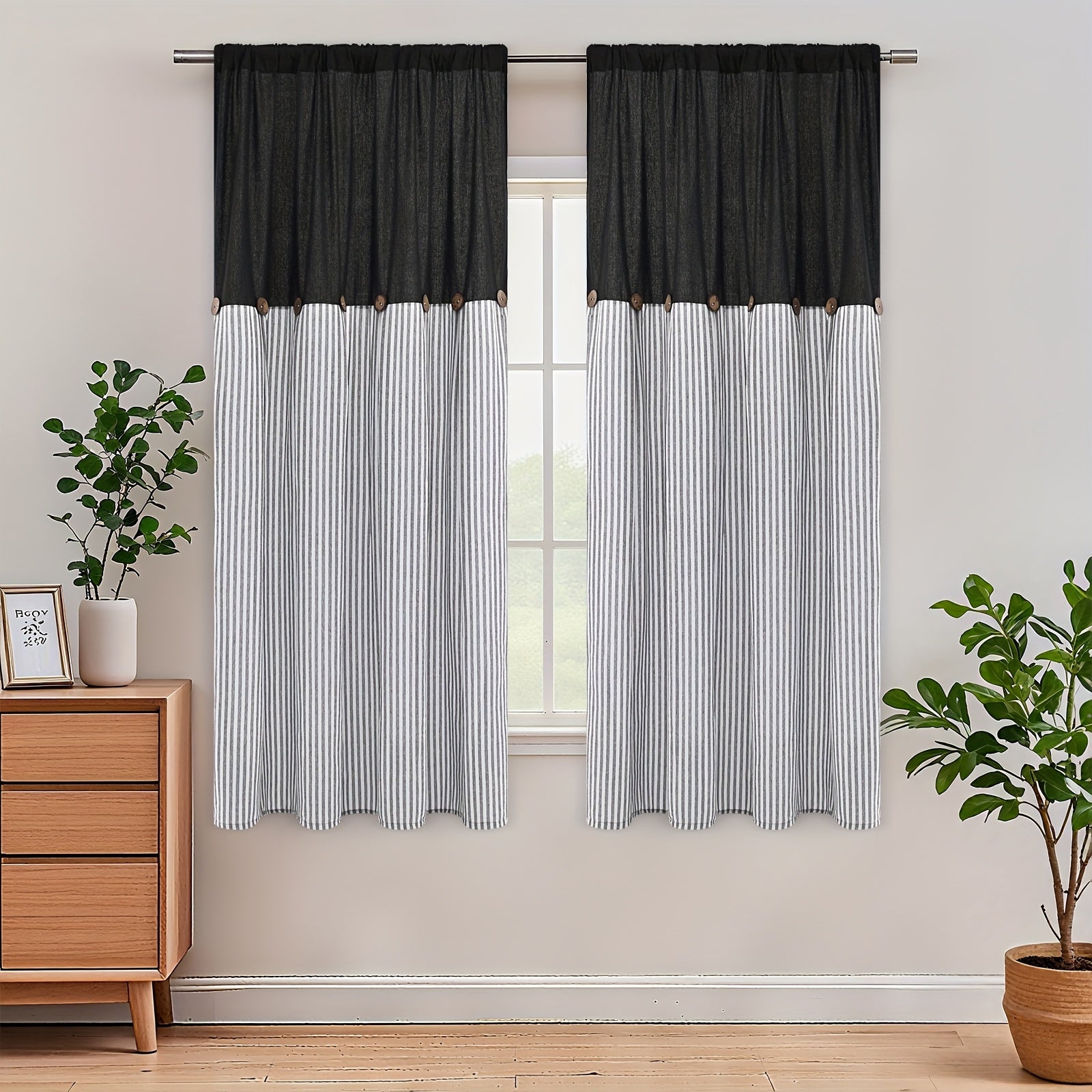 Bohemian Striped Patchwork Curtains, Semi-Sheer Rod Pocket Window Curtains for Bedroom Living Room Kitchen Cafe, Country Cottage Style, 1 or 2 Panels, Multiple Colors & Sizes