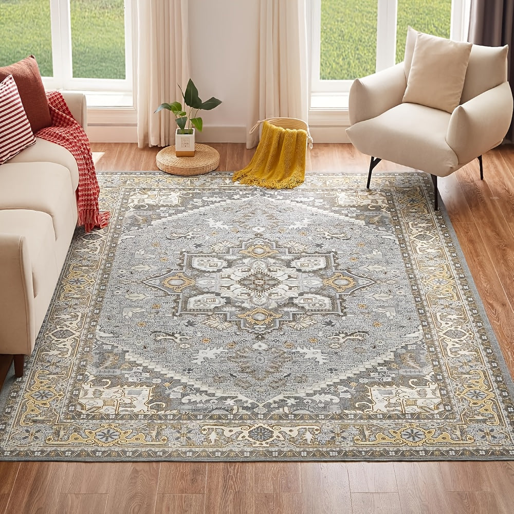 Vintage Persian Area Rug Machine Washable Non-Slip Non-Shedding Floral Indoor Carpet for Living Room Bedroom in Multiple Colors and Sizes