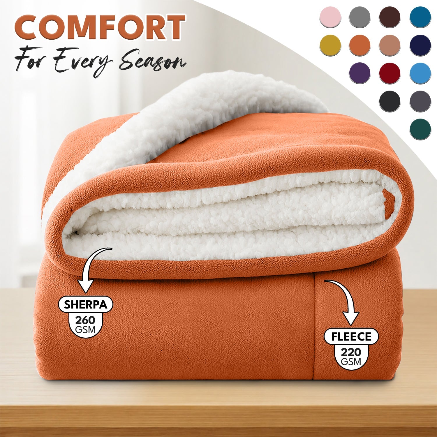 Sherpa Flannel Blanket ¨C Double-Layer Ultra Soft Warm Throw for Bed, Sofa & Bedroom Decor, Better Sleep, 14 Colors, 3 Sizes