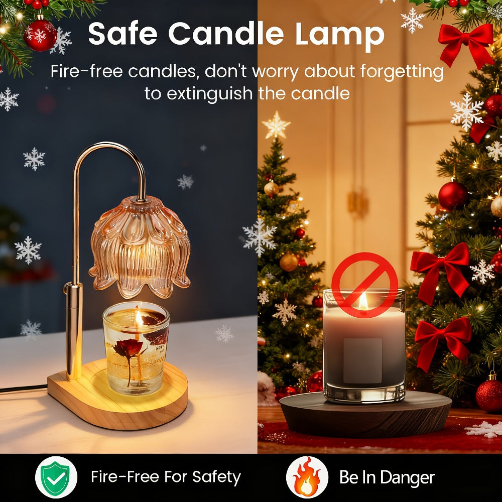 Candle Warmer Lamp Adjustable Height Dimmable Flameless Scented Wax Melt Vintage Iron Tabletop Light with Timer 120V Plug-In for Home Decor Bedroom Living Room Mother's Day Christmas Gift
