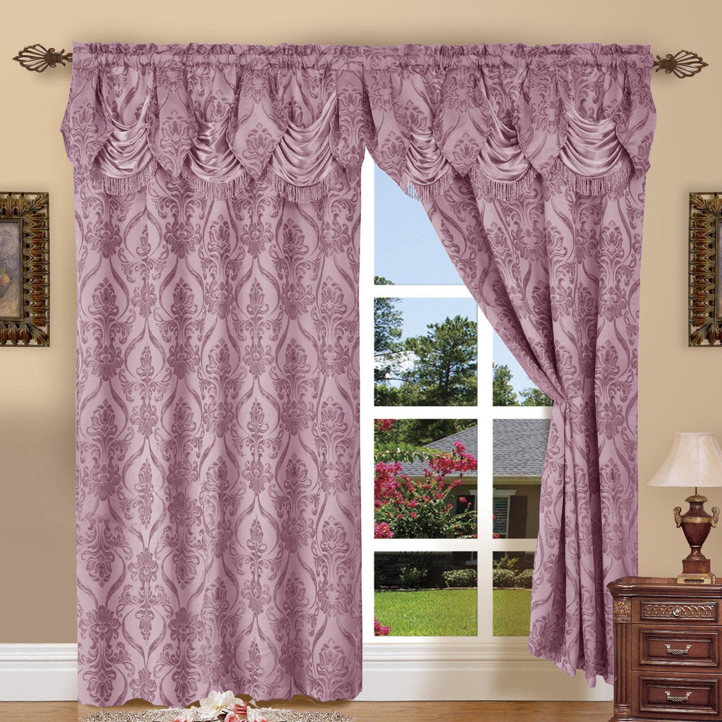 Jacquard Curtain Panels 2-Piece Set 54x84 Inch with Attached Waterfall Valance - Rod Pocket Room Darkening Luxury Window Curtains, Machine Washable, 9 Colors for Living Room Bedroom & Home Office