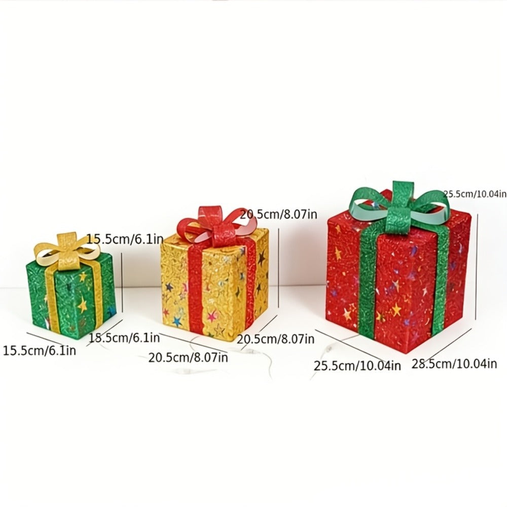 Christmas Gift Box Lamp 3pcs - Transparent Light Box with LED String Lights, Strap & Handle, Holiday Home Decoration, Birthday Party Decor, Manual Assembly