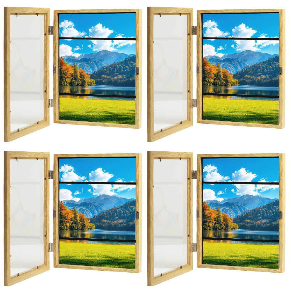 Kids Art Frames Front Opening Changeable Artwork Display Frames for Children Drawings Crafts Photos Wall Gallery - Set of 2 or 4, Black White Wood Grain