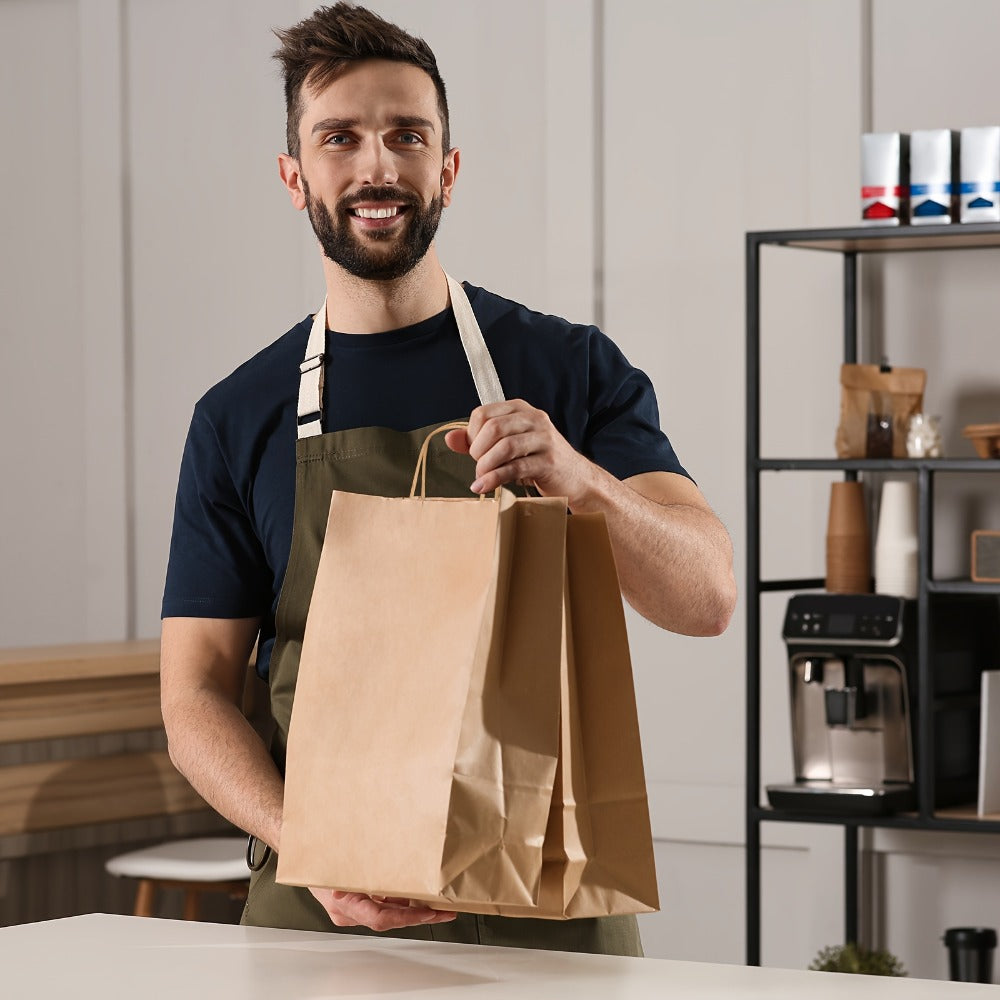 Brown Paper Bags with Handles 150pcs Mixed Size 110G Thickened Kraft Paper Gift Bags Bulk for Wedding Birthday Party Shopping Retail Business Goodie Bags Gift Wrapping Supplies
