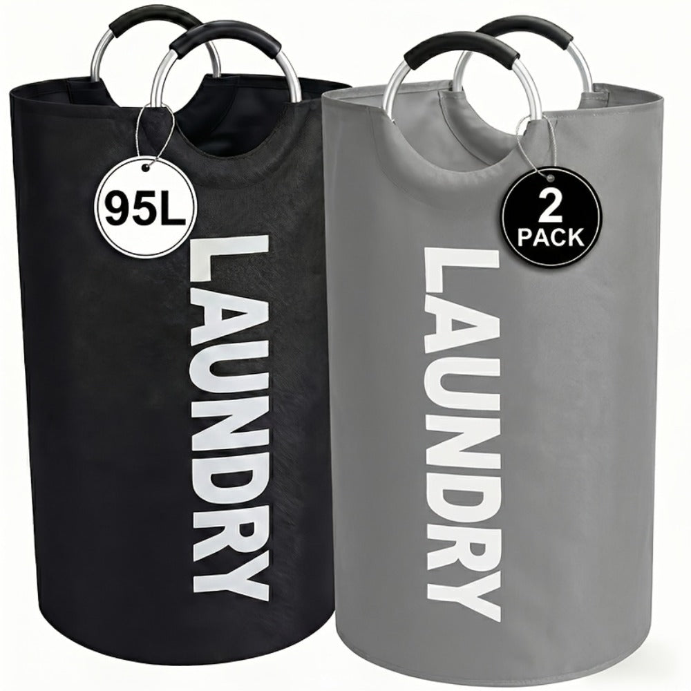 Laundry Basket 2pcs Large Foldable 25.1 Gallon, Collapsible Elevated Hamper with Half-Ring Handles for Bedroom, Bathroom & Laundry Room, Multiple Color Options