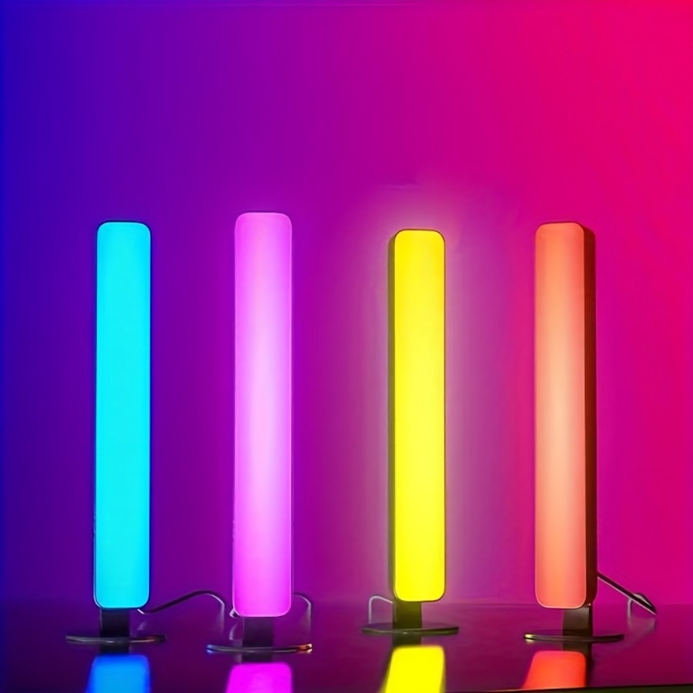 RGB LED Geometric Table Lamp with Remote Control - USB Powered Color-Changing Mood Light, Polished Metal End, for Bedroom TV Backlighting Gaming Party Decoration, Modern Design, Double Head