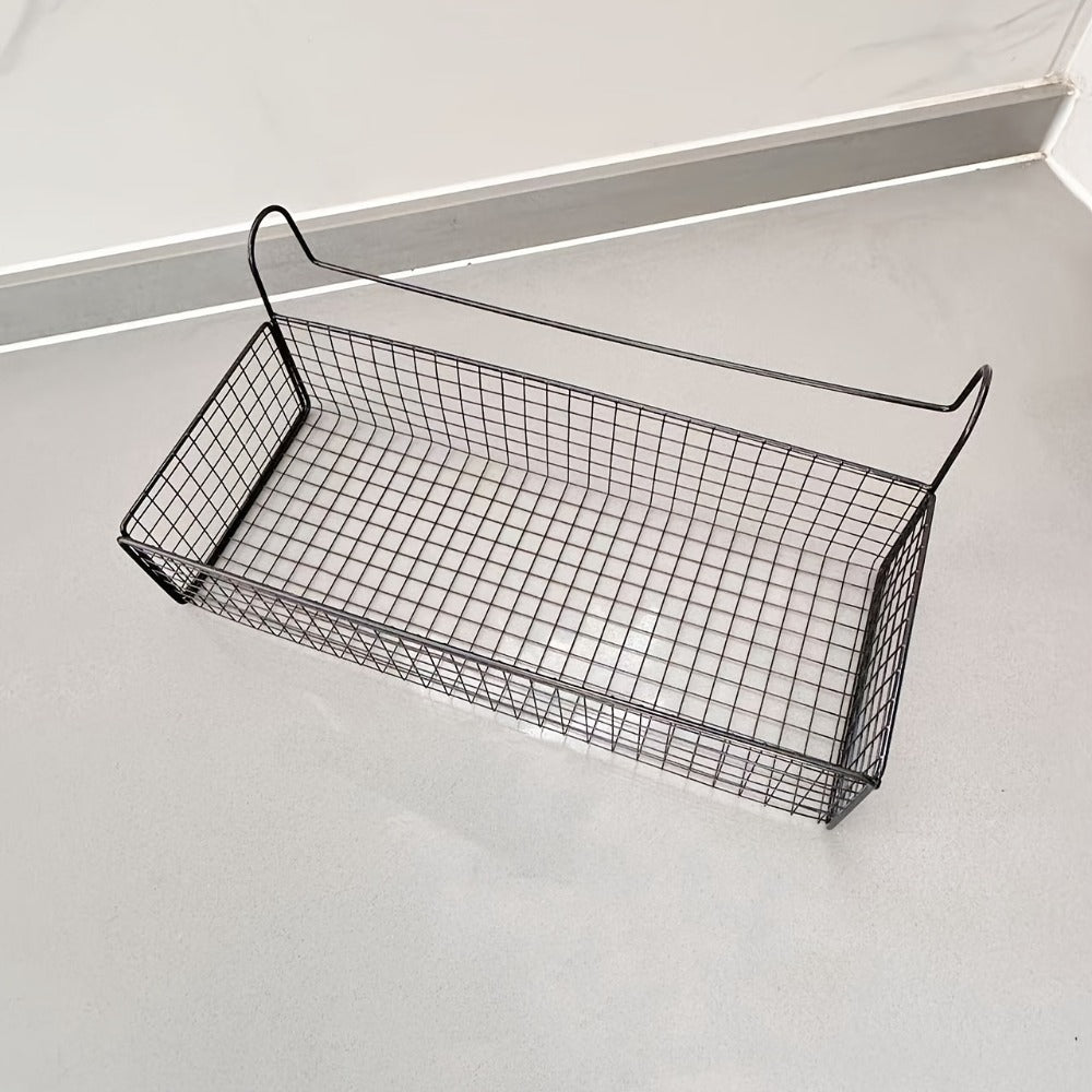 Over Door Hanging Basket Storage Rack - Woven Mesh Metal Organizer Shelf for Bedroom Dorm Wardrobe Closet, Space-Saving Wall Mounted Hanging Storage Basket
