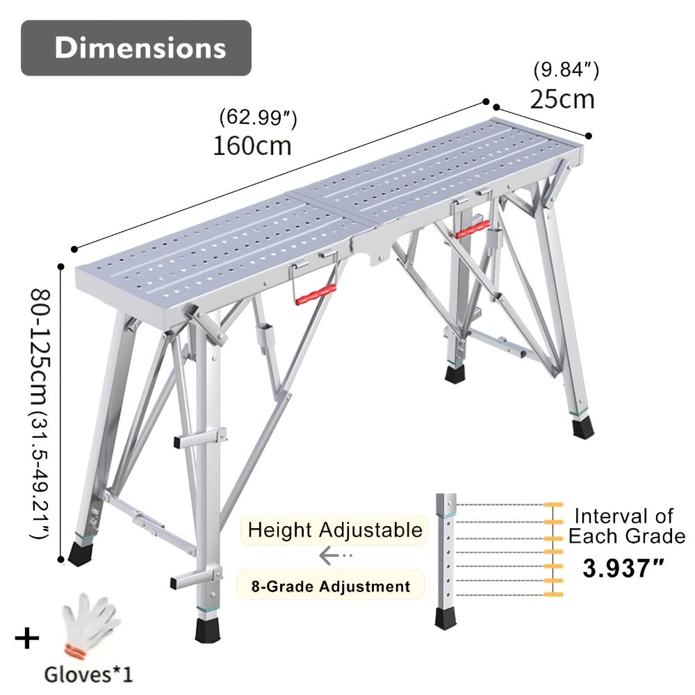 Adjustable Folding Scaffolding Work Platform 800 lbs, Portable Drywall Bench Step Ladder with Anti-Slip Feet & Safety Lock, Height 31.5¡±-49.2¡±, for Painting, Cleaning, Car Washing & Decorating
