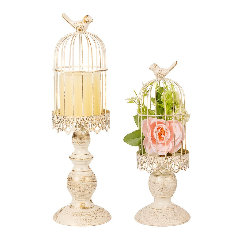Birdcage Candle Holders Set of 2, Vintage Metal Candlestick Holders with Polished Finish ¡ª Wedding Table Centerpieces, Home Decor & Christmas Decoration | Black & White