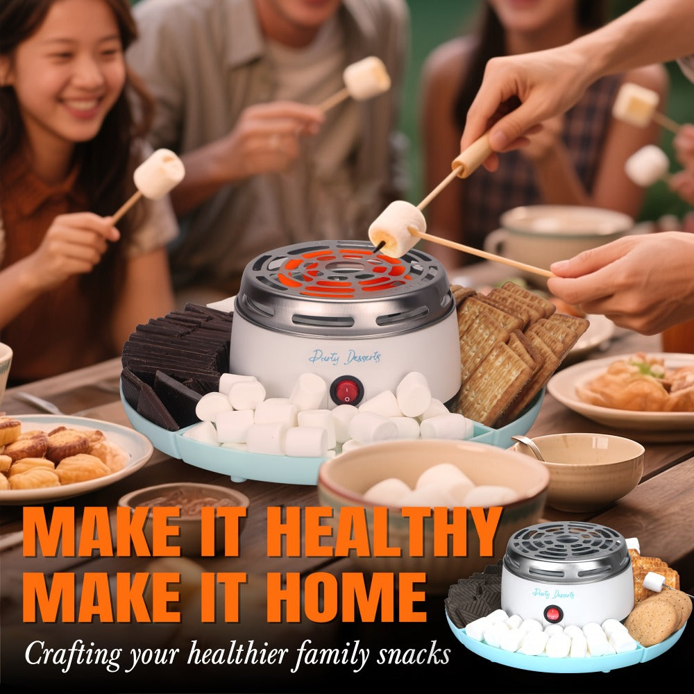 Electric S'mores Maker Indoor Tabletop Marshmallow Roaster Station with 4 Compartment Trays & 4 Roasting Forks ¨C S'mores Kit for Family Fun Party Dessert Night Kids Adults Home Entertaining