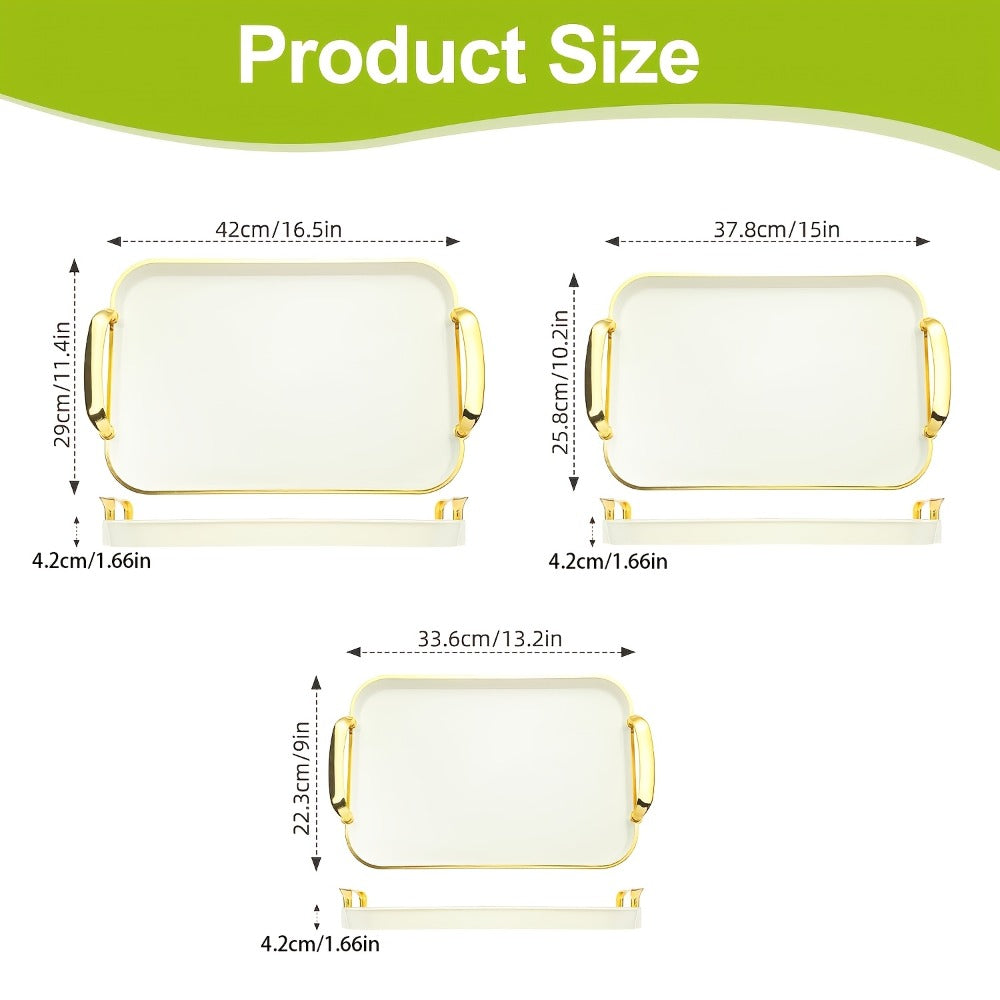 3-Piece Rectangular Serving Tray Set with Handles ¨C Plastic Food Trays for Parties, Dinners & Gatherings, 16.5/15/13.2 Inch Nested Trays for Turkey, Cake, Cheese, Fruit & Appetizers