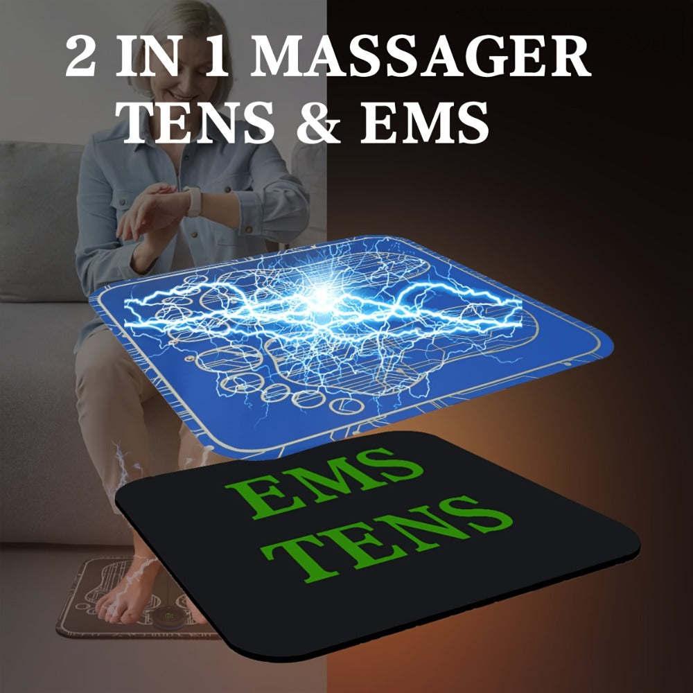 EMS Foot Massager Pad with TENS Therapy ¨C Portable Electric Foot Massage Machine, Reusable Pad, Multiple Mode Adjustment, Pain Relief for Plantar Fasciitis & Tired Feet