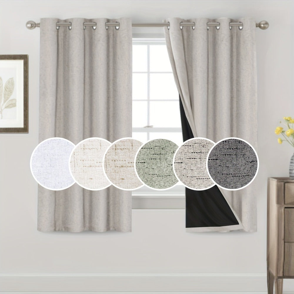 Blackout Curtains 2 Panels 100% Blackout Linen Textured Thermal Insulated Grommet Window Drapes Noise Reducing for Bedroom Living Room Hall - Full Light Blocking Room Darkening Curtains