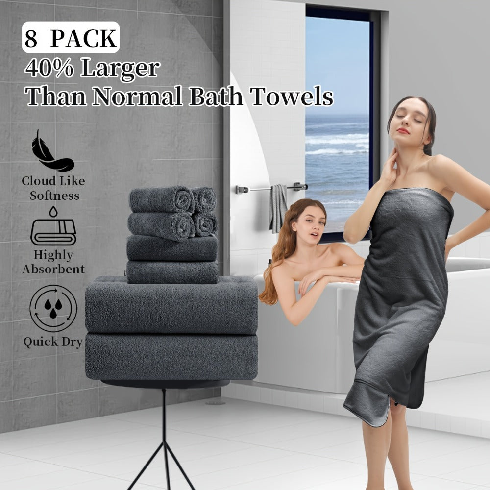 Extra Large Bath Towel Set 8 Piece 750GSM 35x70 Inch - Ultra Soft Luxury Thick Lightweight Highly Absorbent Fast Dry Oversized Bath Sheet | 15 Colors | Bathroom Gym Daily Use Adult