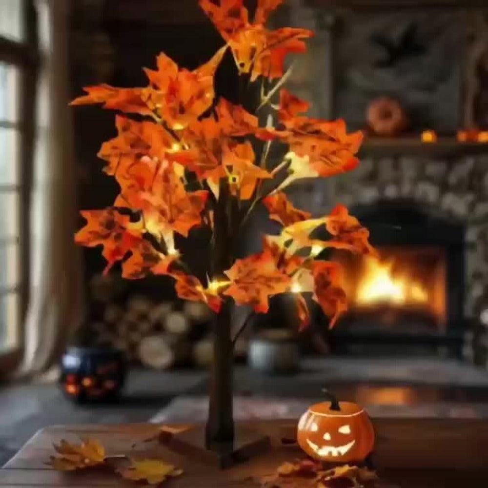 LED Maple Leaf Tree Table Lamp 2 Pack - 21 Inch Battery Powered Artificial Tree Light for Home Room Balcony Thanksgiving Christmas Fall Autumn Decor Indoor Festival Decoration
