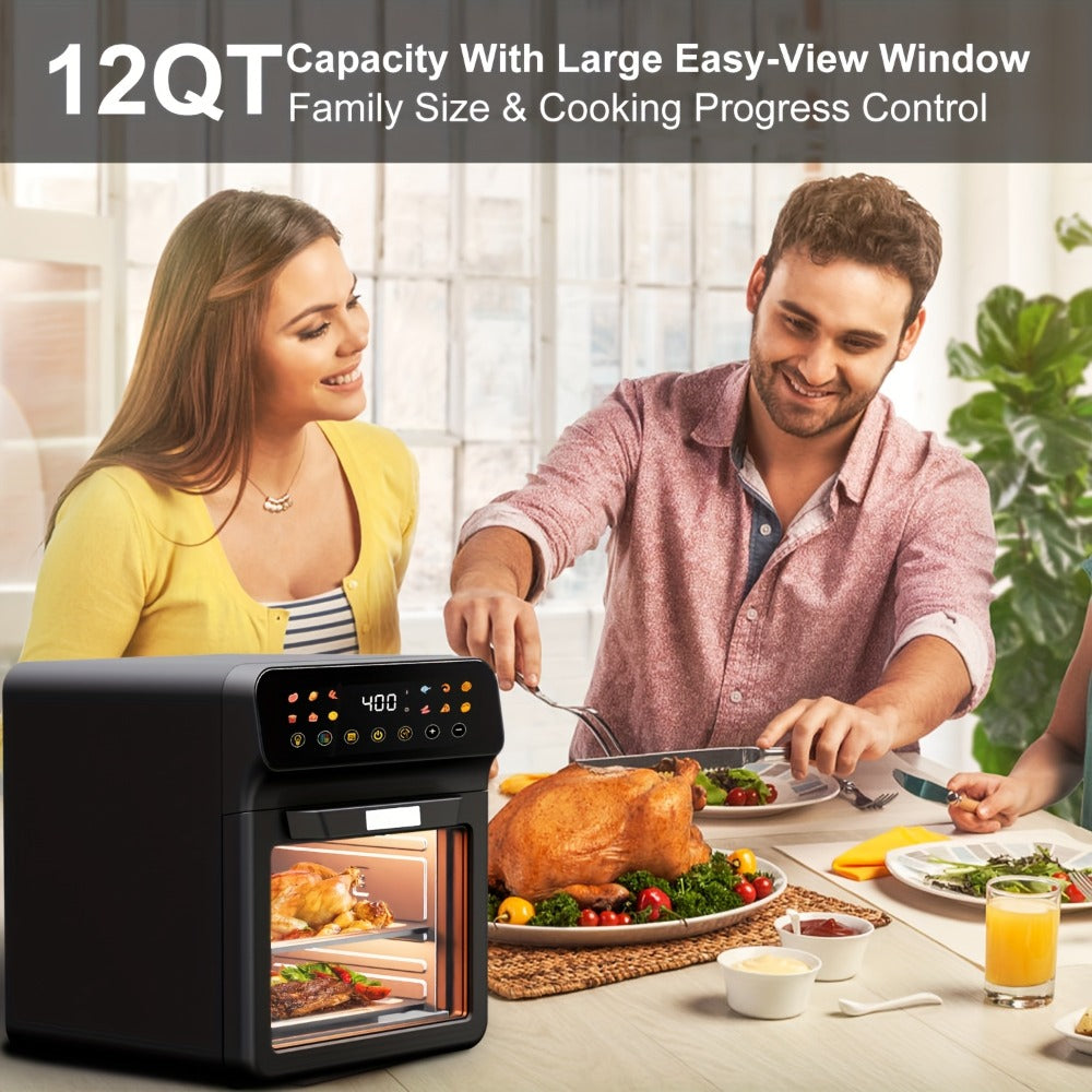 Air Fryer Toaster Oven Combo Extra Large ¨C 12-Quart Countertop Convection Oven with Digital Touchscreen, 12 Preset Functions, Baking, Roasting & Reheating, Family-Sized Meals, Black