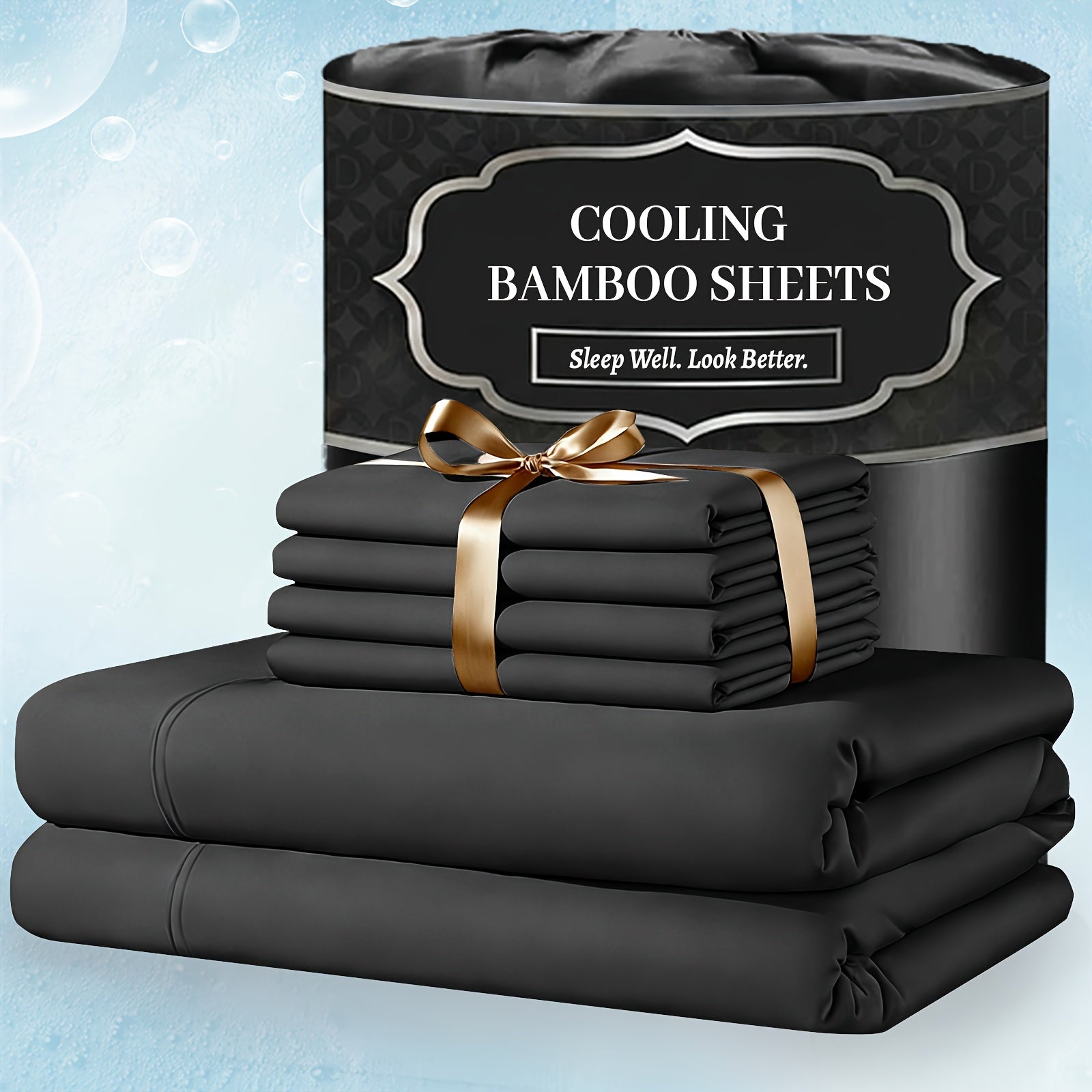 Bamboo Bed Sheet Set 4 Piece Extra Deep Pocket Cooling Breathable Soft Wrinkle Free Hotel Luxury Fitted Sheet Flat Sheet Pillowcases Twin Full Queen King