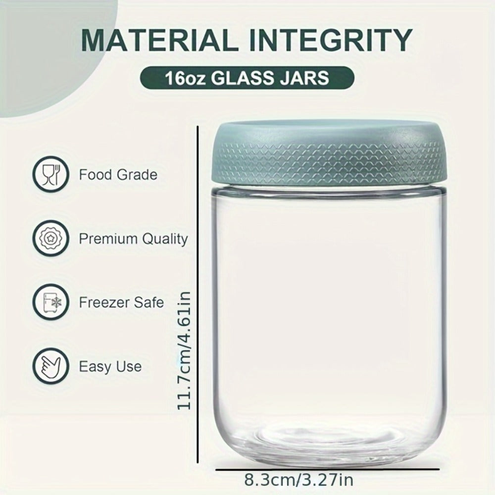 Wide Mouth Mason Jars with Airtight Lids 6 Pack 16oz - Glass Food Storage Containers for Overnight Oats Yogurt Snacks Spices and Salad, Clear Round Glass Jars with Optional Protective Silicone Sleeves for Kitchen Pantry and Meal Prep