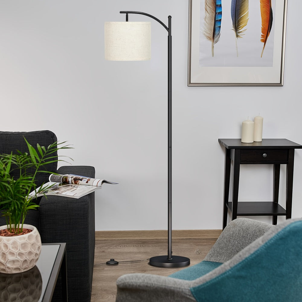 Floor Lamp for Living Room - Industrial Standing Lamp with 3 Color Temperatures, 9W LED Bulb & Beige Lampshade Included, Tall Reading Floor Lamp for Bedroom Office, Black