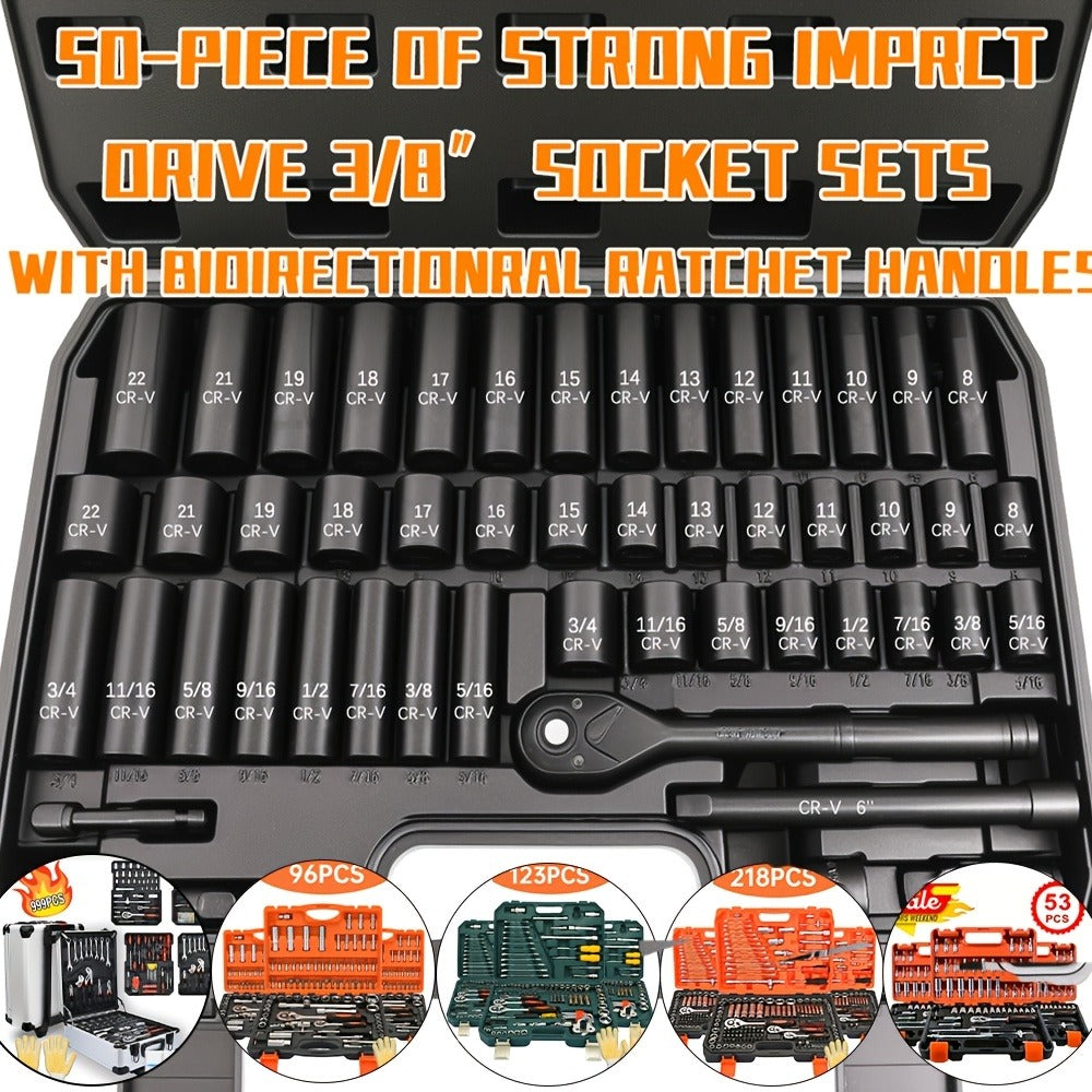 Ratchet Socket Wrench Set with Handle ¨C 50/53/96/123/218/999PCS | 3/8¡± Drive CR-V Steel | Metric & Imperial Sizes | Car Maintenance, Boat & Home Repair Tool Kit for Mechanics