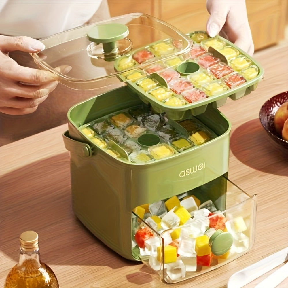 Ice Cube Tray 48 Grid Double Layer Large Capacity - Easy Press Stackable Ice Mold Food Grade Plastic for Freezer Refrigerator, Quick Release Ice Cube Maker for Drinks Cocktails Water, Green