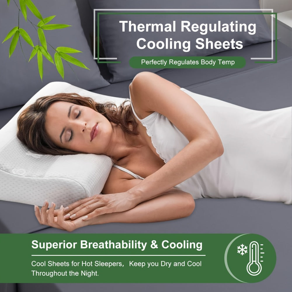 Bamboo Bed Sheets Set Twin Full Queen King ¨C Cooling Breathable Viscose Fitted Sheet for Hot Sleepers Hotel Luxury Deep Pocket Bedding 13 Colors Available
