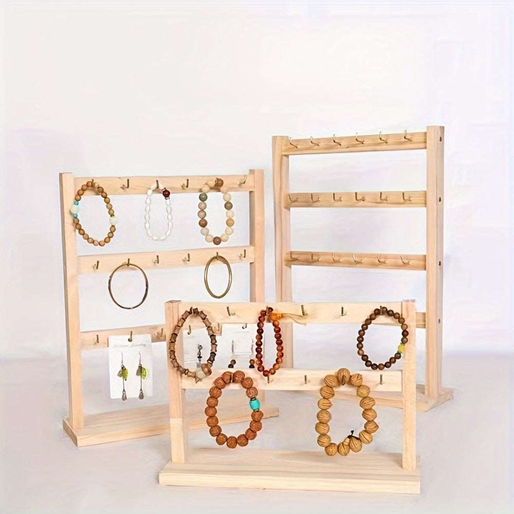 Jewelry Display Stand Multi-Layer Wooden Earring Holder Rack with Hooks Desktop Organizer for Earrings Bracelets Necklaces Keychains Jewelry Tower Storage