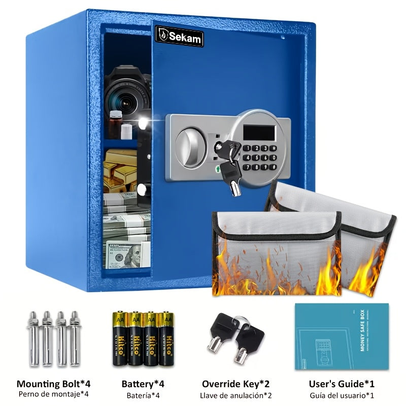 Fireproof Home Safe Box with Digital Keypad and Key Lock Heavy Duty Steel Security Safe for Money Documents Valuables Jewelry Passports 0.23 0.8 1.5 2.2 Cubic Feet Multiple Colors with Cash Bag