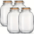 1 Gallon Glass Mason Jars with Hinged Airtight Lids 4 Pack - Wide Mouth Rectangular Freezer Safe Containers with Silicone Gaskets for Fermenting Canning Preserving Pantry and Kitchen Storage