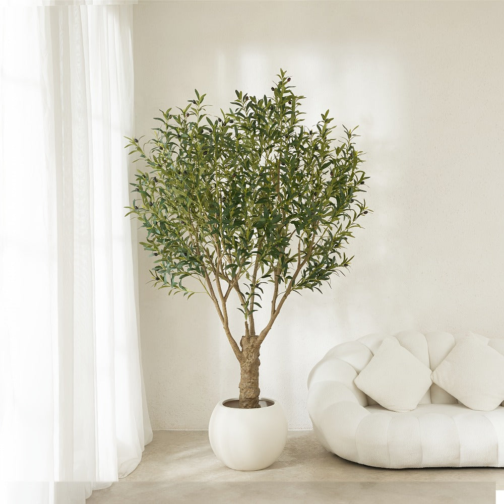 Artificial Olive Tree 5/6/7/8FT UV-Resistant Faux Olive Plant with Black Planter, Lifelike Silk Leaves, Mediterranean Indoor Outdoor Decor for Living Room Office Bedroom Patio