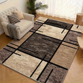 Machine Washable Area Rug Geometric Beige Brown Velvet 850 GSM Fade-Resistant Polyester Carpet for Living Room Bedroom Dining Room Office Non-Slip Rectangle Floor Rug