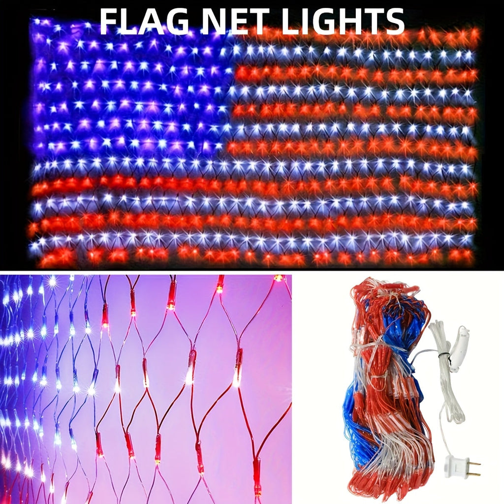 American Flag LED Net Light 420 LEDs ¨C Patriotic String Lights for 4th of July, Memorial Day, Independence Day, Christmas & New Year, Indoor Outdoor Garden Yard Decor, Plug-In 6.6x3.3ft