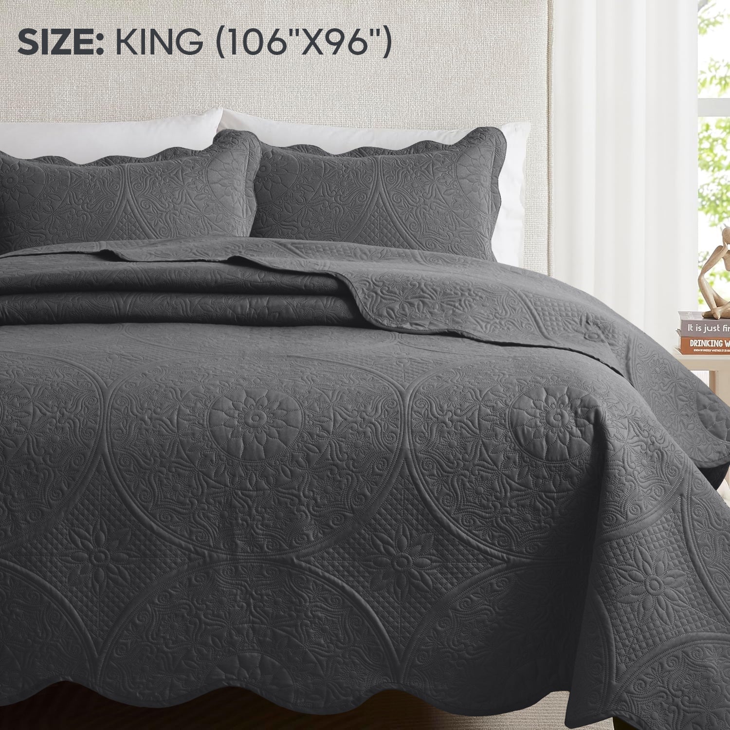 Quilted Bedspread Set 3 Piece ¨C Soft Floral Coverlet with Pillow Shams, Lightweight Breathable Quilt for Bedroom & Guest Room, All Season Bed Cover