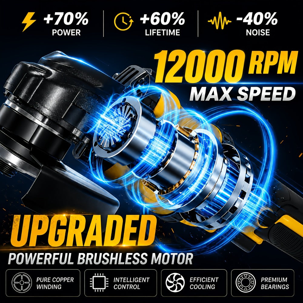 Cordless Angle Grinder - Rechargeable Polishing Machine with Lithium-Ion Battery, Fast Charger & Complete Accessories Kit, Variable Speed for Cutting, Grinding, Polishing & Sanding, Multi-Use Power Tool