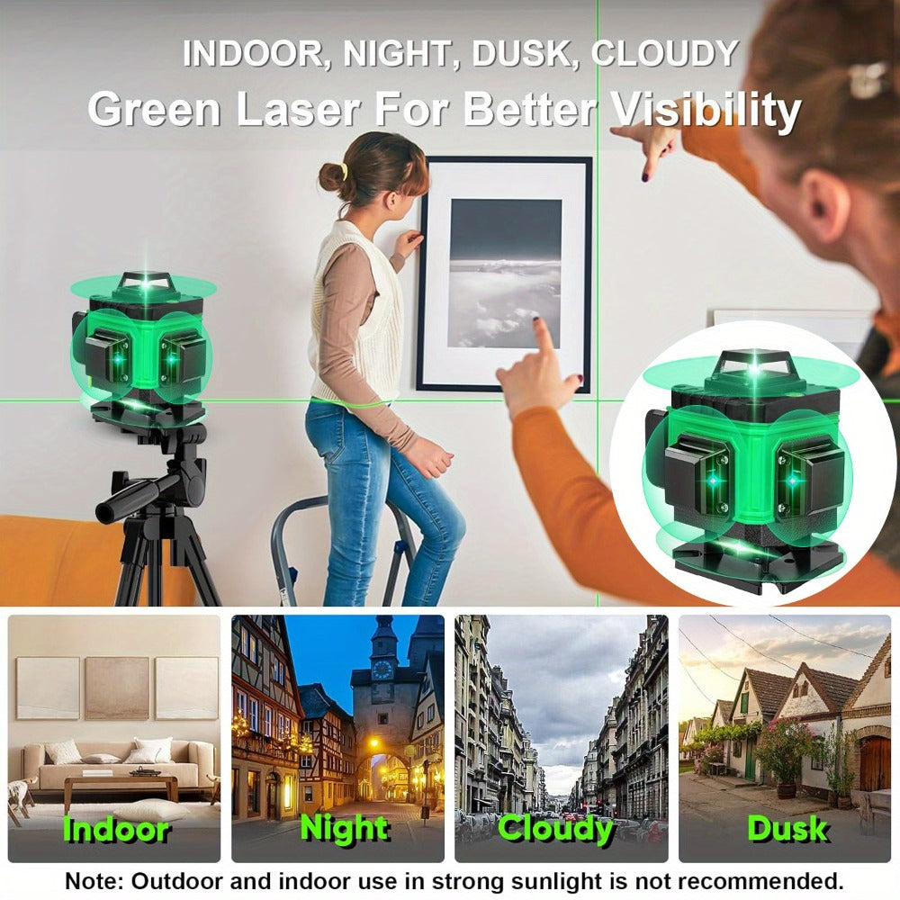 16-Line 4D Laser Level 360¡ã Self-Leveling Cross Line Laser with Rechargeable Battery ¨C Professional Rotary Laser for Construction, Tiling, Framing & Interior Alignment