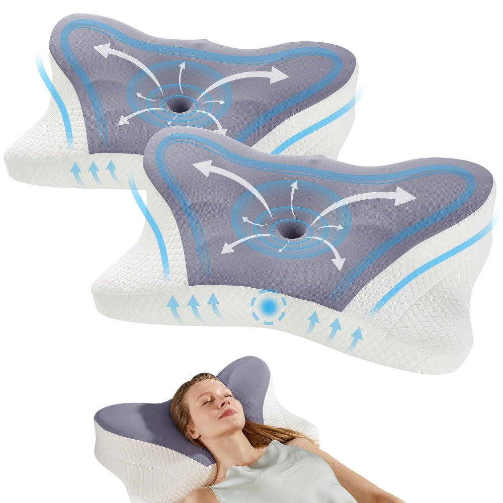 Memory Foam Cervical Pillow Ergonomic Contour Neck Support Orthopedic Bed Pillow for Side Back Stomach Sleepers with Cooling Pillowcase Queen King