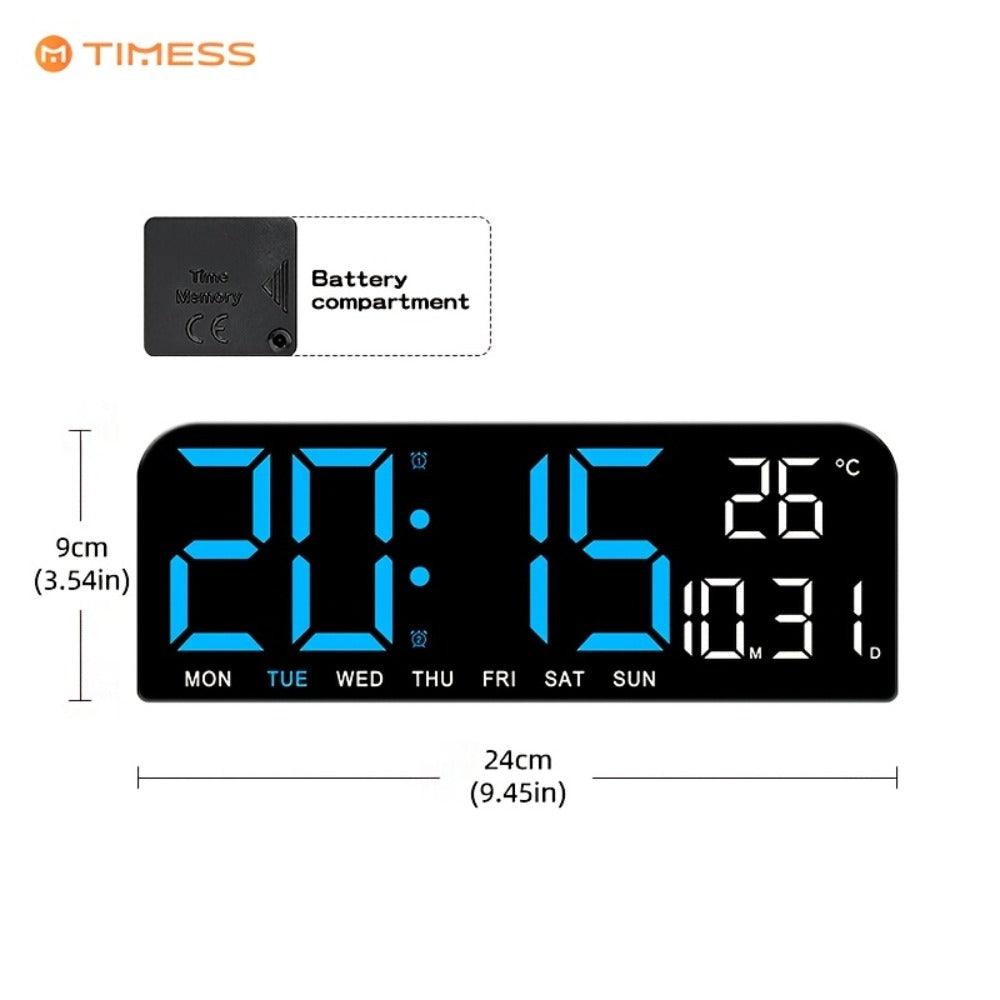 Large Digital LED Wall Clock Dual Alarm Clock with Temperature Date Display Brightness Adjustment 12/24H USB Powered for Living Room Bedroom Office Back to School Gift